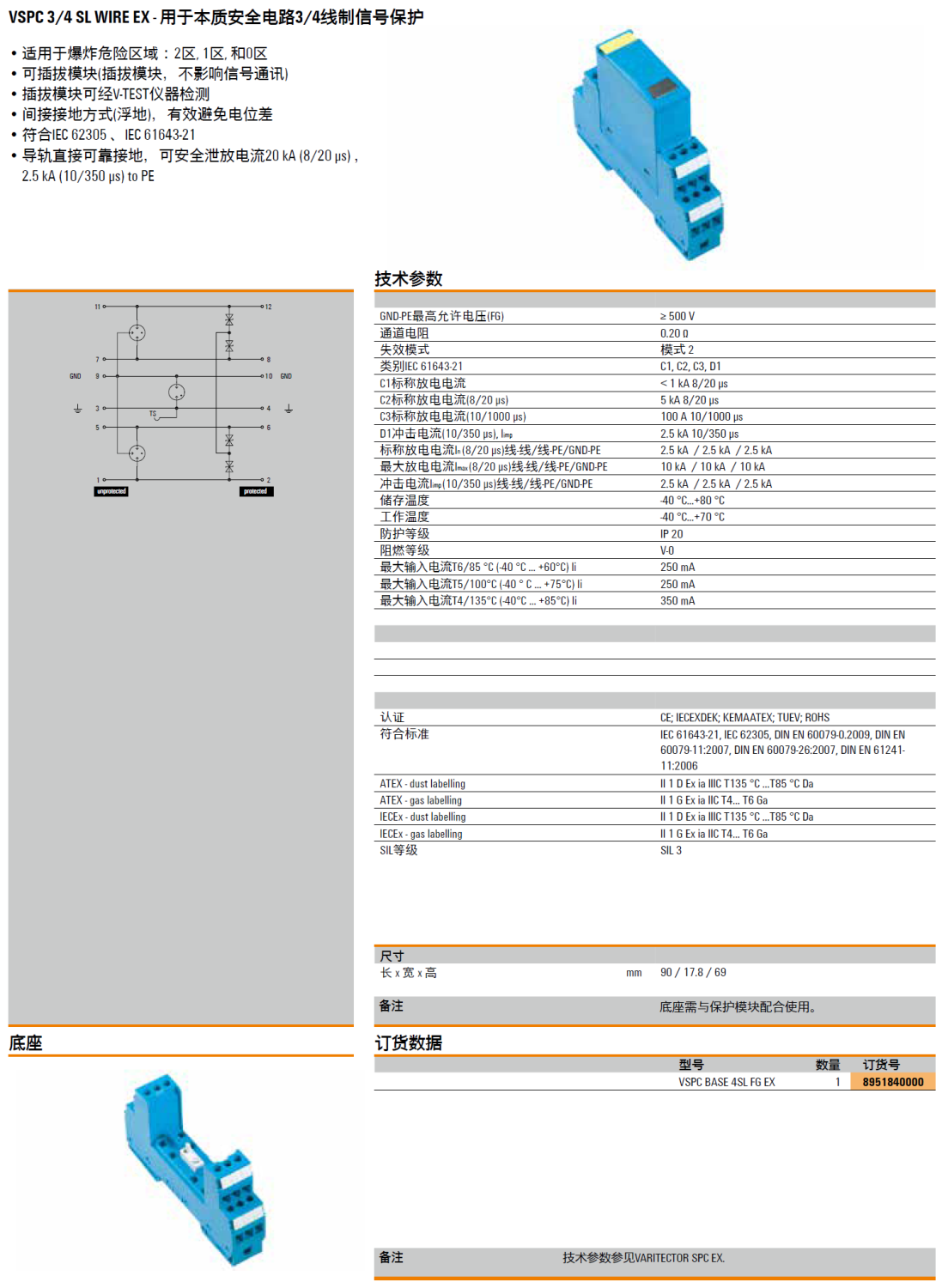 VSPC BASE 4SL FG EX：魏德米勒本質安全電路3/4線制信號電涌保護器的核心底座設計